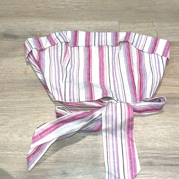 4SI3NNA Daria Striped Tie-Back BOW Strapless Crop Top in Pink Size Small NWOT S - Picture 4 of 12